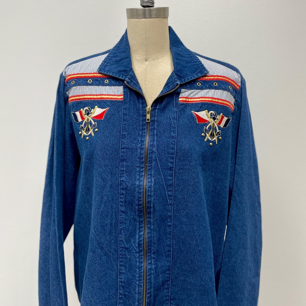 Vintage Nautical Embroidered Jean Jacket